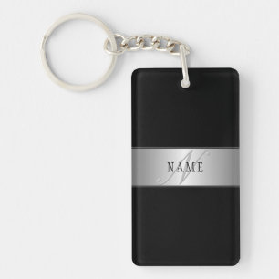 Porte-clés Écriture élégante de monogramme modifiable Noir