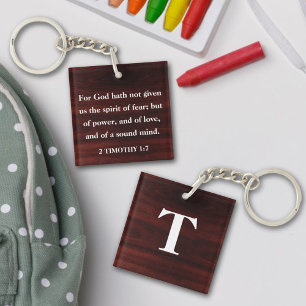 Porte-clés Écriture en bois 2Timothée 1:7 Monogramme personna
