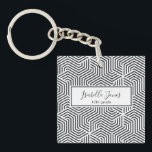 Porte-clés écriture géométrique stylisée école personnalisée<br><div class="desc">élégant script motif géométrique élégant personnalisez avec nom et classe (ou un message différent)</div>