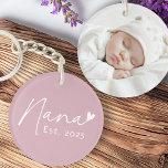 Porte-clés Écriture manuscrite Nana Est année avec photo du c<br><div class="desc">Porte - clé photo avec le texte "Nana" dans une police manuscrite de script avec un petit coeur à la fin et l'année suivante.</div>