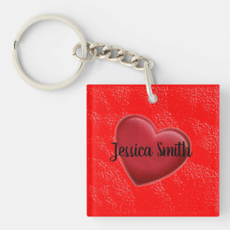 Porte-clés Écriture manuscrite Nom élégant Coeur rouge Amour