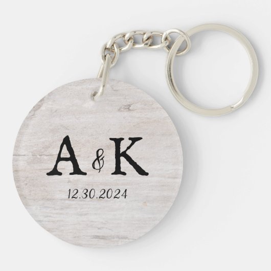 Porte-clés Écriture Mariage rustique Couples Monogramme (Dos)