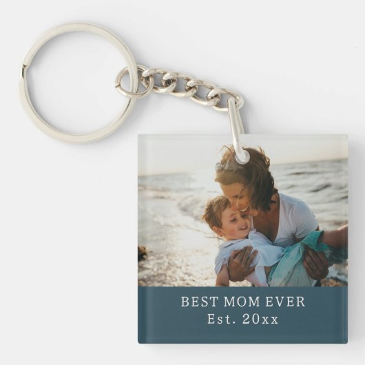 Porte-clés Écriture sarcelle profonde Meilleure maman établie (Devant)