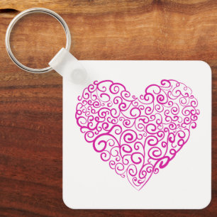 Porte-clés Écriture spirale coeur rose pour la Saint Valentin