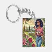 Porte-clés écrivain dans un jardin de roses (Devant gauche)
