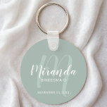 Porte-clés Écrivain Personnalisé De Script Moderne<br><div class="desc">Ajoutez une touche personnelle à votre mariage avec un porte - clé de femme de chambre personnalisé. Ce porte - clé présente le nom personnalisé de la servante de pont dans le style de police de script moderne blanc et monogramme dans le style de police de script moderne vert sage...</div>
