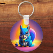 Porte-clés Écureuil Bleu Mangeant Un Fruit (Verso)