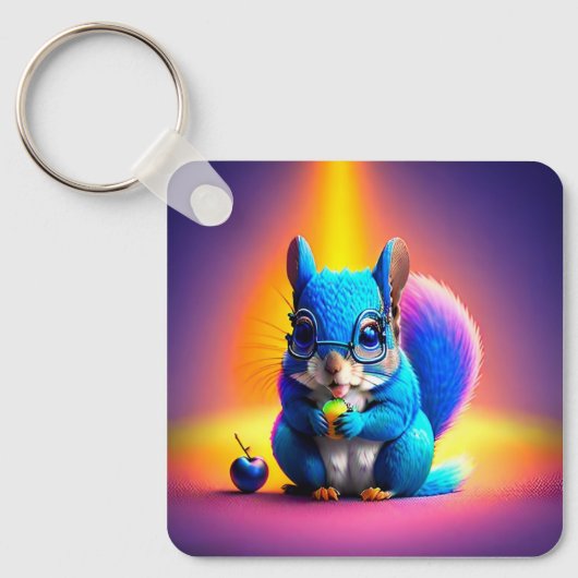 Porte-clés Écureuil Bleu Mangeant Un Fruit (Recto)