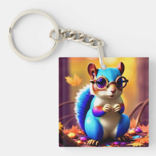 Porte-clés Écureuil Bleu Mignon avec Lunettes-56786