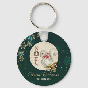 Porte-clés Écureuil de Noël vintage, Flocons de neige