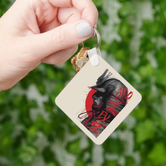 Porte-clés Edgy Samurai Warrior Japanese Ink Red Sun Keychain (main)