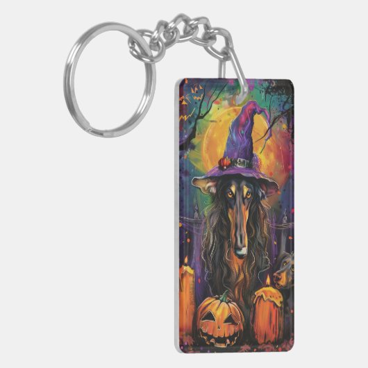 Porte-clés Éffrayant Afghan Hound Halloween sorcière et Citro (Devant gauche)