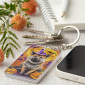 Porte-clés Éffrayant Akita Halloween Witch et Citrouille (Devant droit)