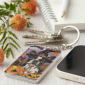 Porte-clés Éffrayant Boston Terrier Halloween Witch Et Citrou (Devant droit)