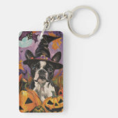Porte-clés Éffrayant Boston Terrier Halloween Witch Et Citrou (Dos)