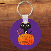 Porte-clés Éffrayant chat violet noir orange Citrouille Hallo (Recto)
