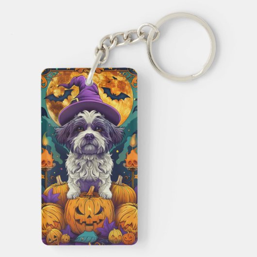 Porte-clés Éffrayant Chih Tzu Chien Halloween sorcière et Cit (Dos)