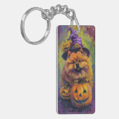 Porte-clés Éffrayant Chow Chow Chien Halloween sorcière et Ci (Devant gauche)