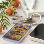 Porte-clés Éffrayant Chow Chow Chien Halloween sorcière et Ci (Devant droit)