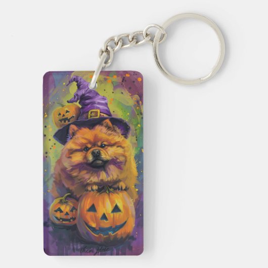 Porte-clés Éffrayant Chow Chow Chien Halloween sorcière et Ci (Dos)