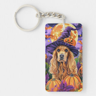 Porte-clés Éffrayant Cocker Spaniel Dog Halloween Witch Citro