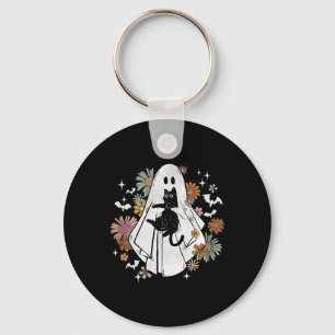 Porte-clés Éffrayant Fantôme tenant Chat noir Super Floral Ha