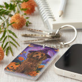 Porte-clés Éffrayant Goldendoodle Chien Halloween Citrouille  (Devant droit)