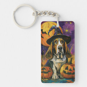 Porte-clés Éffrayant Halloween Hound Sorcière Et Citrouille