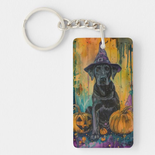 Porte-clés Éffrayant Labrador Chien Halloween Sorcière Et Cit (Devant)