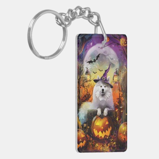 Porte-clés Éffrayant Samoyed Chien Halloween sorcière et Citr (Devant gauche)