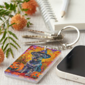 Porte-clés Éffrayant Schnauzer Chien Halloween sorcière et Ci (Devant droit)