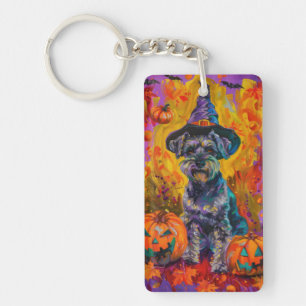 Porte-clés Éffrayant Schnauzer Chien Halloween sorcière et Ci