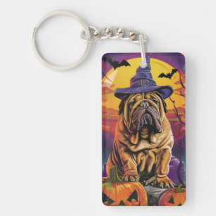Porte-clés Éffrayant Shar Pei Chien Halloween sorcière et Cit