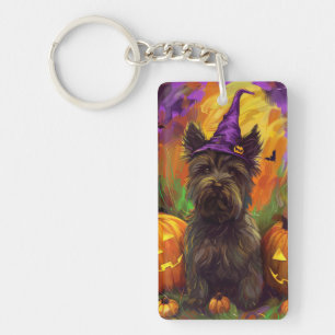 Porte-clés Éffrayant Skye Terrier Chien Halloween Citrouille
