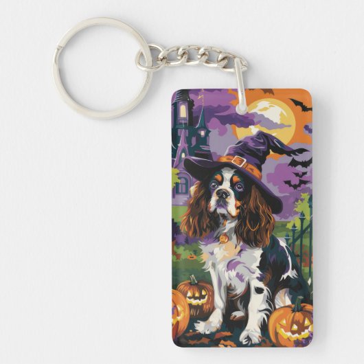 Porte-clés Éffrayant Springer Spaniel Halloween Witch Citroui (Devant)