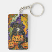 Porte-clés Éffrayant Tuxedo Chat Halloween Sorcière Et Citrou (Dos)