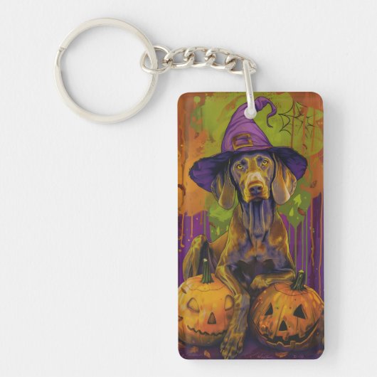 Porte-clés Éffrayant Weimaraner Chien Halloween sorcière et C (Devant)