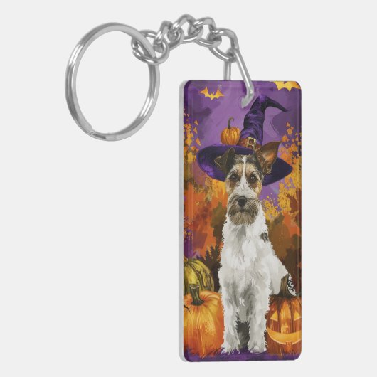 Porte-clés Éffrayant Wirefox Terrier Chien Halloween Citrouil (Devant gauche)