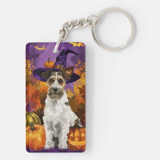 Porte-clés Éffrayant Wirefox Terrier Chien Halloween Citrouil (Dos)