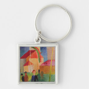 Porte-clés Église décorée des drapeaux