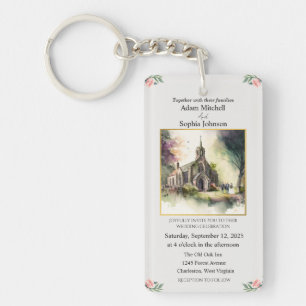 Porte-clés Église traditionnelle Mariage d'aquarelle Invitati