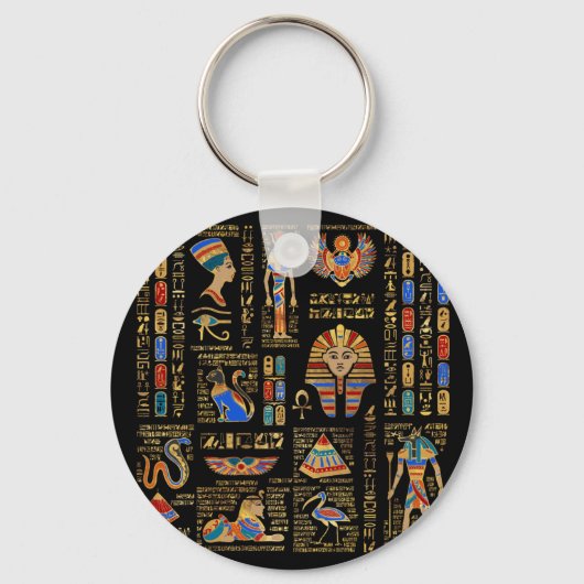 Porte-clés Egyptian hieroglyphs and deities on black (Recto)
