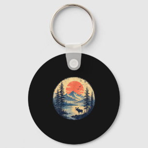 Porte-clés Élan coucher de soleil montagne forêt lac désert