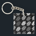 Porte-clés Elder Leaf Pattern Black White Grey<br><div class="desc">Elder tree leaf silhouette in a surface pattern design with grey and white detail on a black background.</div>