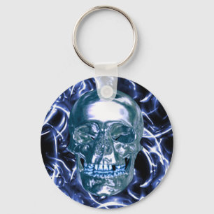 Porte-clés Electric Blue Chrome Skull Key Chain