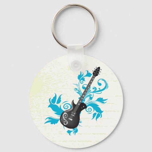Porte-clés Electric guitar on turquoise leaves custom product (Recto)