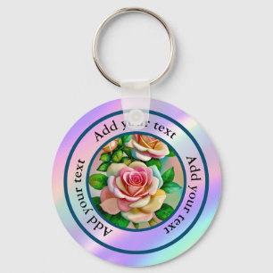 Porte-clés Elégance Rose rose et jaune Aquarelle Pastel