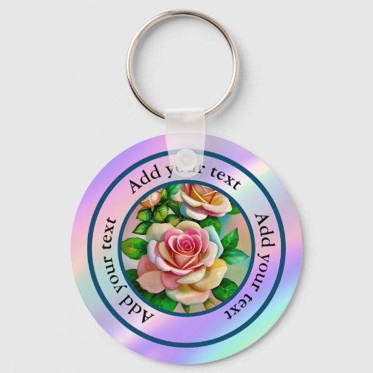 Porte-clés Elégance Rose rose et jaune Aquarelle Pastel (Recto)
