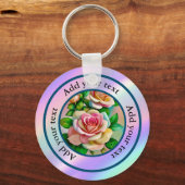 Porte-clés Elégance Rose rose et jaune Aquarelle Pastel (Recto)