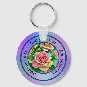 Porte-clés Elégance Rose rose et jaune Aquarelle Pastel